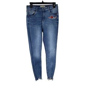 Denim Co. Women's 10 Blue Denim Distressed stretchy Jeans